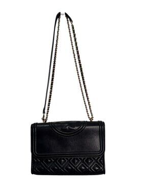 Tory Burch Fleming Small Convertible Shoulder Bag Black Quilted Leather Chain